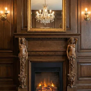 hand-crafted wood corbel woman statue 